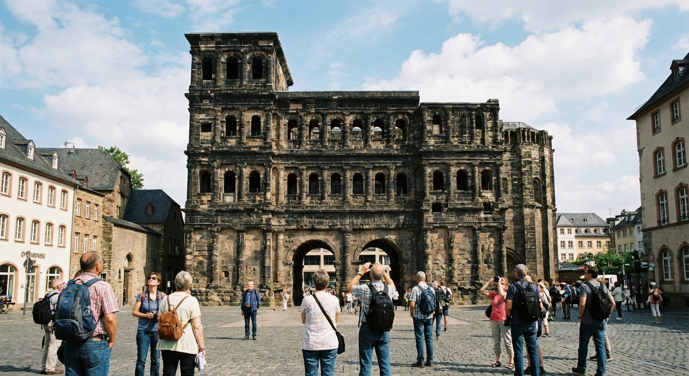 Porta Nigra in Trier — das römische Stadttor bei Sonnenschein